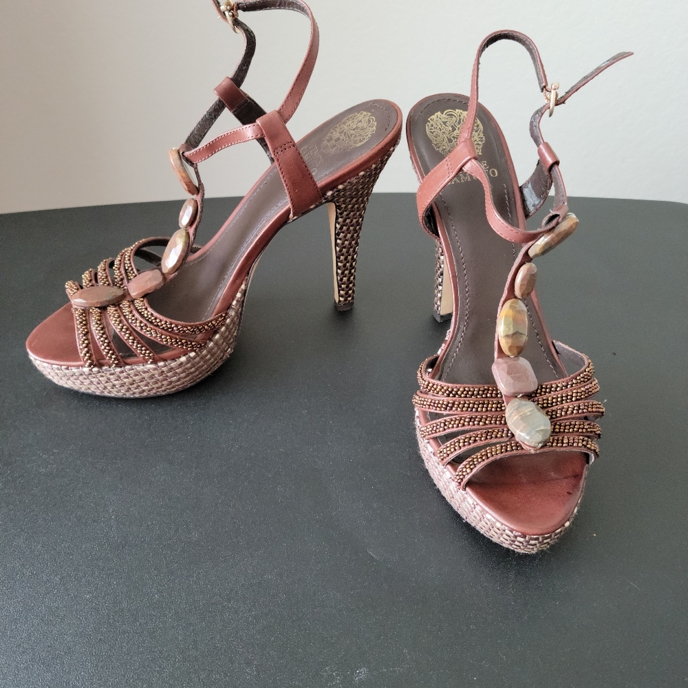 Vince Camuto, brown strappy 5" strappy heels, Size 9.5